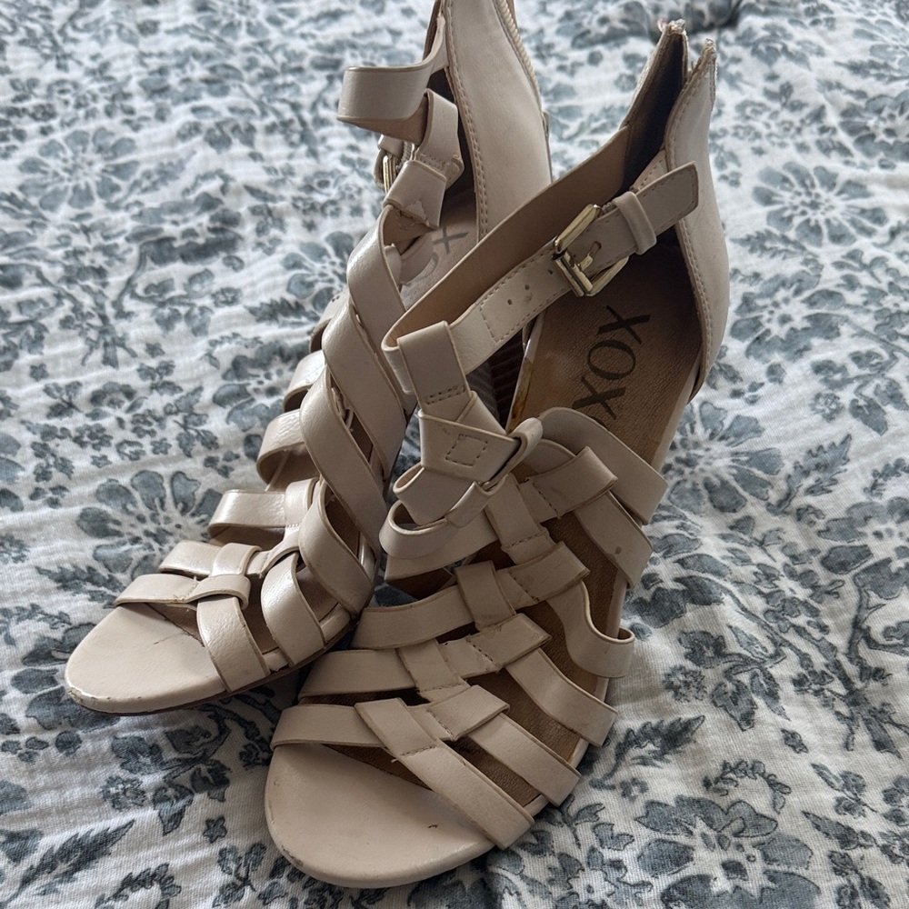XOXO Women's Beige Strappy Heels